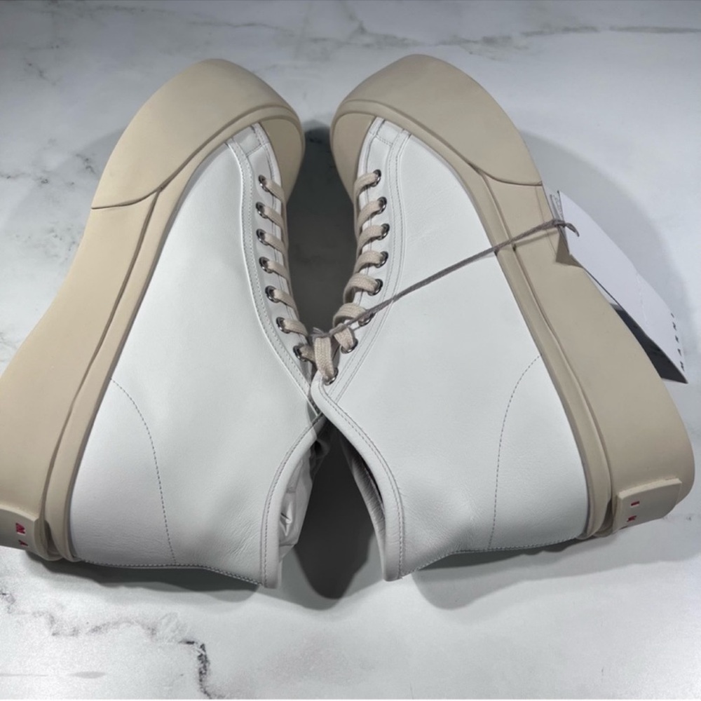 Marni Pablo High Top Logo White Leather Sneakers - Picture 8 of 12
